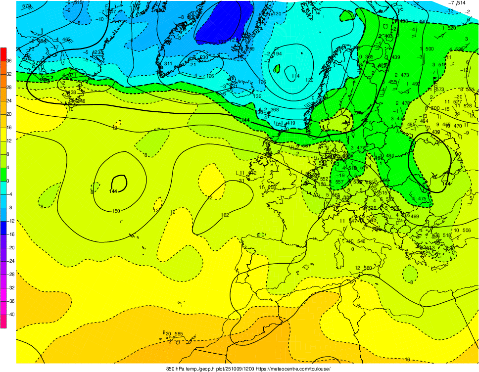 Analyse en altitude de la sitation météo en Europe ce jour.