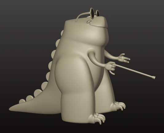 Screenshot of the Nomad Sculpt 3D editor, showing a cartoon-style blind Godzilla in progress.