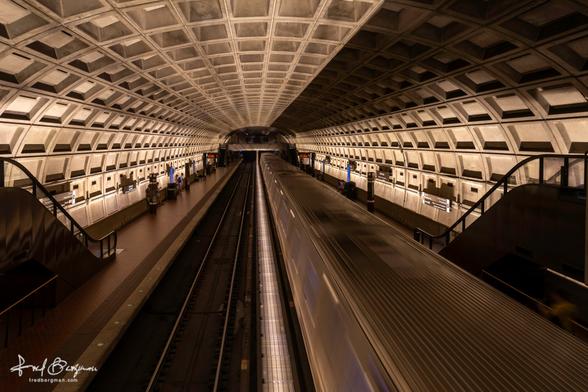 Metro train arriving at a Washington D.C. train station stop