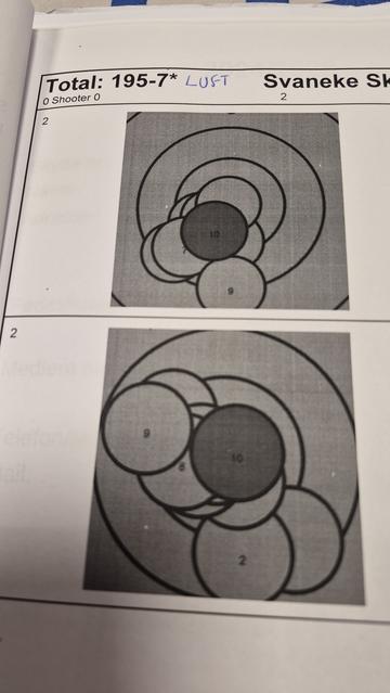 Printout from a shooting range showing a score of 195 out of 200.