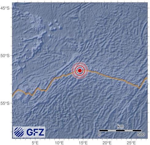 Map showing the earthquake of 2025-10-09 in Southwest of Africa