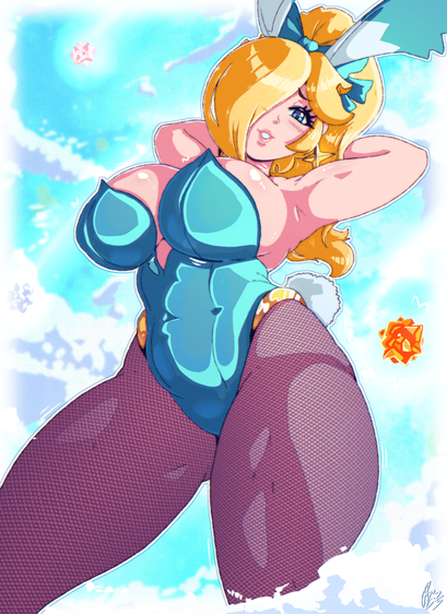 Digital Art. Rosalina from Super Mario Galaxy wearing a bunny suit.