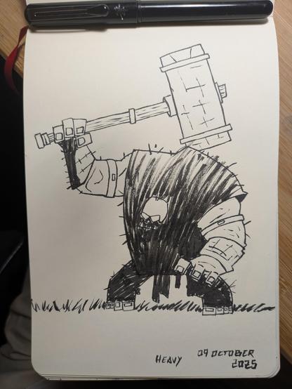 Dessin de brute brandissant un gros marteau.
