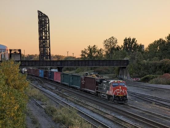 exterior CN rail train—sunset