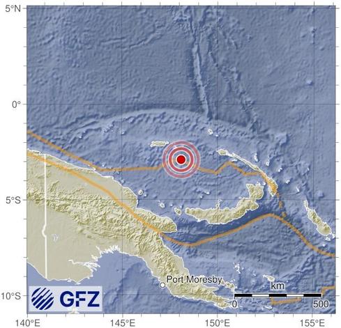 Map showing the earthquake of 2025-10-10 in Admiralty Islands Region, Papua New Guinea