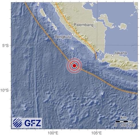 Map showing the earthquake of 2025-10-10 in Southwest of Sumatra, Indonesia