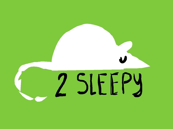 a block drawing of a white rat on a green background that resembles the brat album cover. there is hand lettered text underneath saying 2 SLEEPY