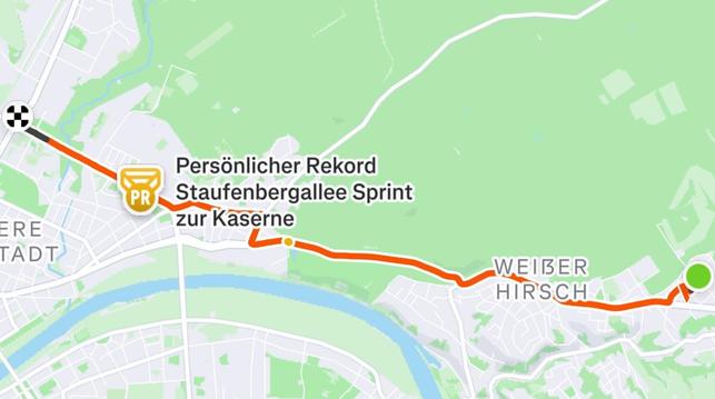 Kartenausschnitt mit markierter Route