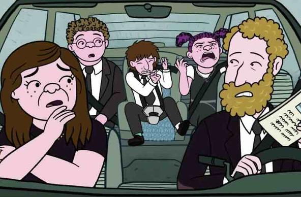 The Schwooper family in a car in Long Story Short