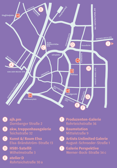 Stadtplan mit den Ausstellungsorten