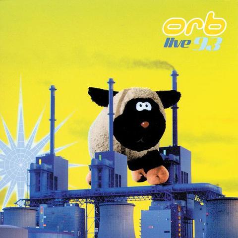 The cover art for the album Live 93 by The Orb.

The image is of a blue-tinged power station with three towers with chimneys. Floating between the two left towers is a large fluffy toy sheep (called Fluff I believe). The Orb's star logo is in the background on the left. This is most likely a riff on Pink Floyd's imagery of the pig at Battersea Power Station.
