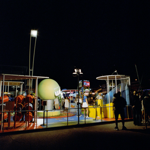 Gambling in the dark: the Ontario Lottery and Gambling paddock looks retro and futuristic simultaneously in the night.