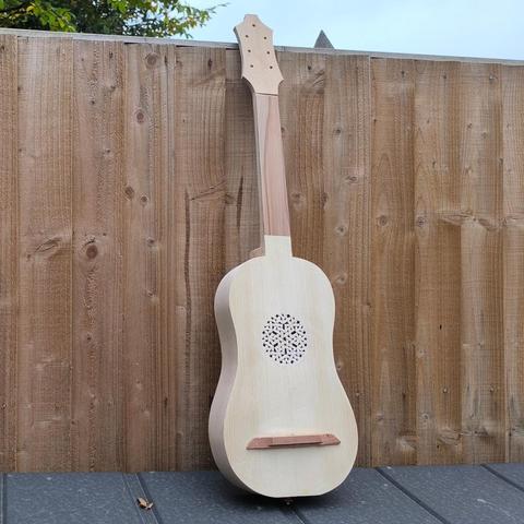 A renaissance guitar I have been building. It is photographed 'in the white', as in completed but not yet finished with shellac.