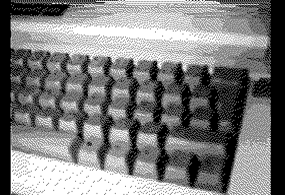 A picture of an Apple IIe keyboard, in black and white. It's been taken with a Quicktake 150 and processed on my Apple IIc.
