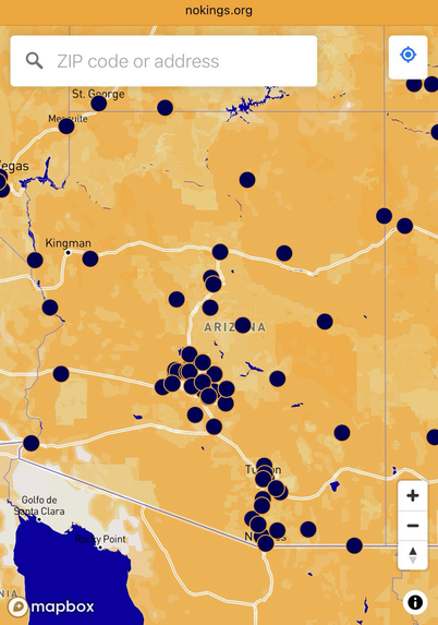 Map showing locations of the “No Kings 2.0” protests to be held in Arizona on Saturday, October 18th, 2025.