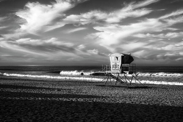lifeguard tower on a beach in Carlsbad, California.