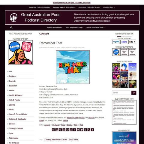 Remember That
Screenshot of the podcast listing on the Great Australian Pods website