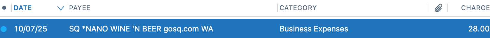 An entry on a Quicken software registry shows a beer purchase from Tavour categorized as “Business Expenses”