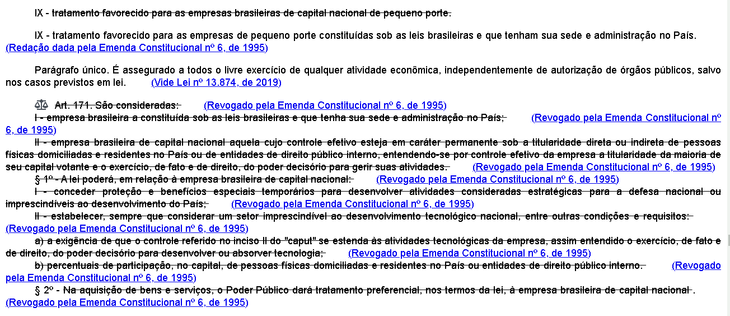 Trechos dos artigos 170 e 171 da Constituição
