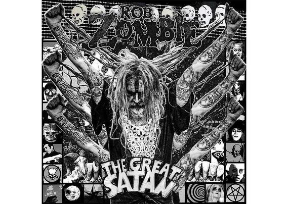 S/w Slbum Cover
Rob Zombie mit 6 ausgestreckten Armen, umgeben von Totenköpfen, okkulten Zeichen und Fotos von Horror Charakteren