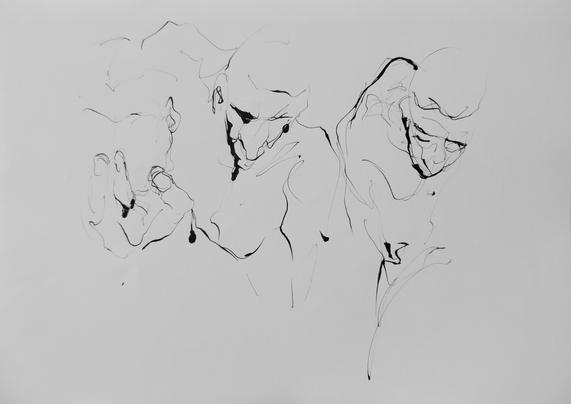 Portrait study by Valérie Vanden Bulcke, ink on paper