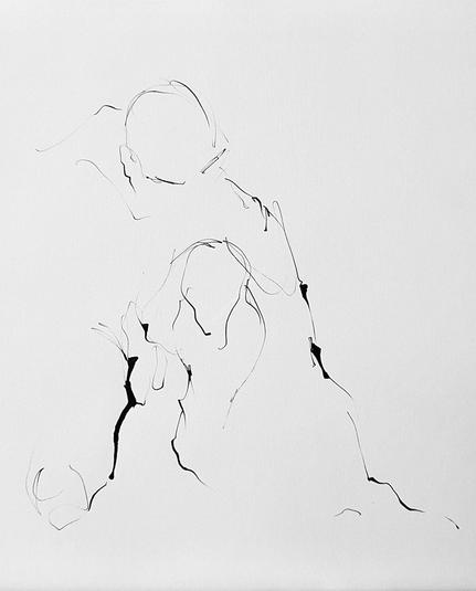 Portrait study by Valérie Vanden Bulcke, ink on paper