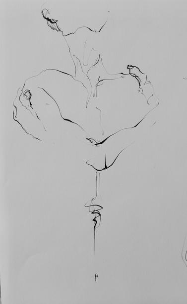 Portrait study by Valérie Vanden Bulcke, ink on paper