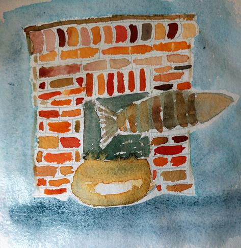Fish coming out of fireplace