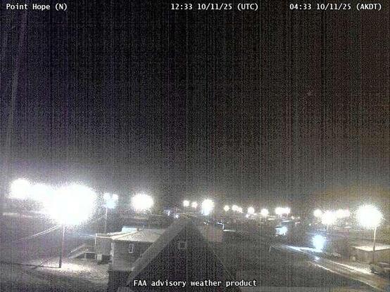 A webcam overseeing a beach with an ocean view, with a few small buildings and utility poles.