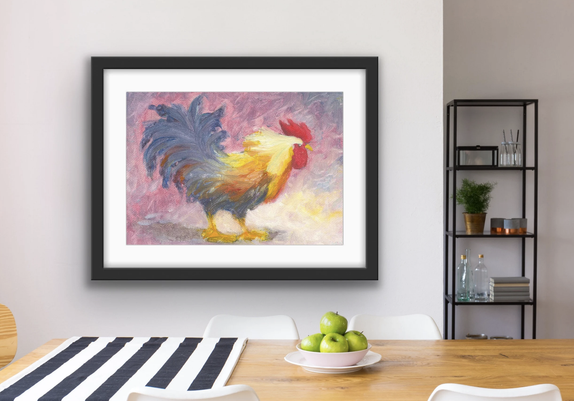 Framed art shown in a display room.