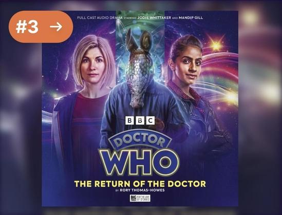 #3 Full cast audio drama starring Jodie Whittaker and Mandip Gill.

They are both looking at the camera and between them is a humanoid with what looks like a horse's head but covered in luminescent fish scales and maybe small glowing eyes. The humanoid is wearing a blue sweatshirt and holding something (can't tell what). 

BBC 
DOCTOR WHO
THE RETURN OF THE DOCTOR
By Rory Thomas-Howes
Big Finish for the love of stories