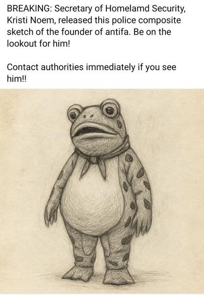 《BREAKING: Secretary of Homeland Security Kristi Noem released this police composite sketch of the founder of antifa. Be on the lookout for him!

Contact authorities immediately if you see him!!》