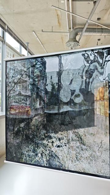Een hele grote fotoafdruk op folie met een natuur motief. Doordat de folie bobbeld en door de lichtinval ontstaan nieuwe, abstracte structuren

Ein großer Fotoabdruck auf Folie mit Naturmotiv. Durch das bobbeln der Folie und dem Licht welches hierauf fällt entstehen neue, abstracte Strukturen