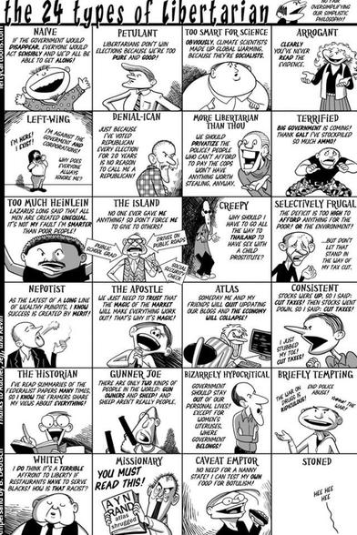 Cartoon of 24 types of libertarians, including the type that feels age of consent is government overreach.