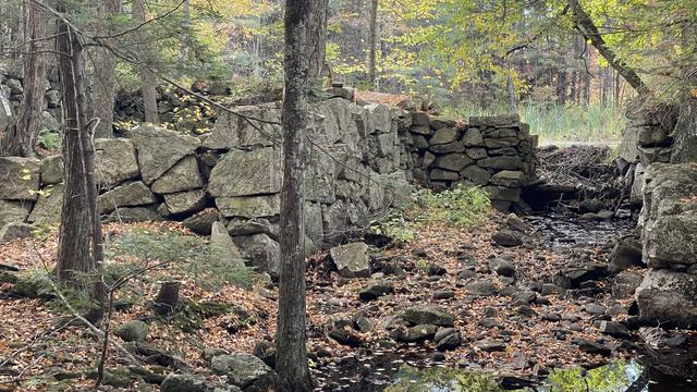Photo of a former mill site where all that’s left is rocks that looked like they were part of the foundation