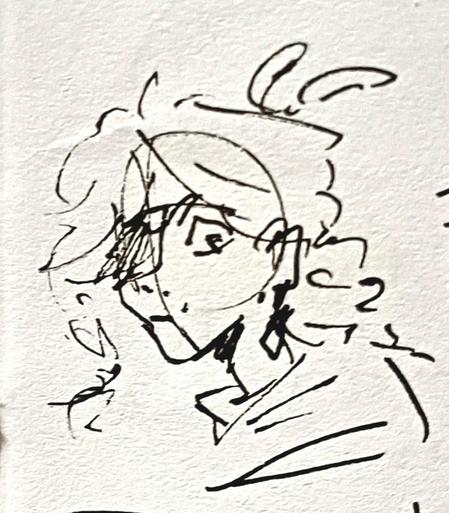 A very simple doodle of the character Kaeya looking at the viewer with a cute smirk.