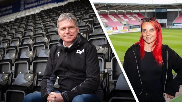 Lance Bradley and Kirsti Jane Baker pictured amid rising tensions between Ospreys and Scarlets over Welsh rugby’s future.