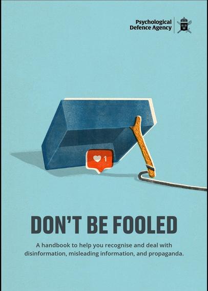 Cover page publication Don't be fooled 

showing a trap and a symbol for a like-notification