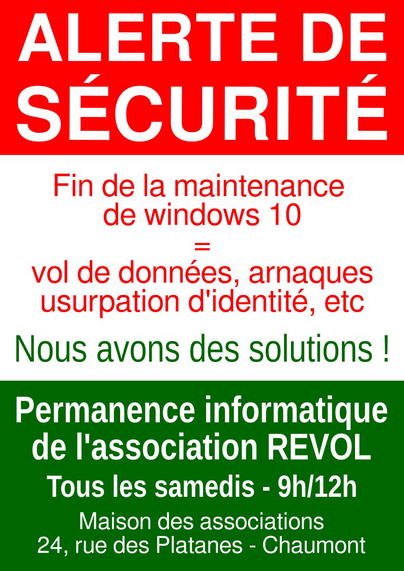 Permanence informatique de REVOL, tous les samedis de 9h à 12h à la maison des associations de Chaumont, Haute-Marne.