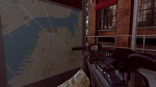 A screenshot of the PC game Battlefield 6 which shows a billboard with a map without labels.