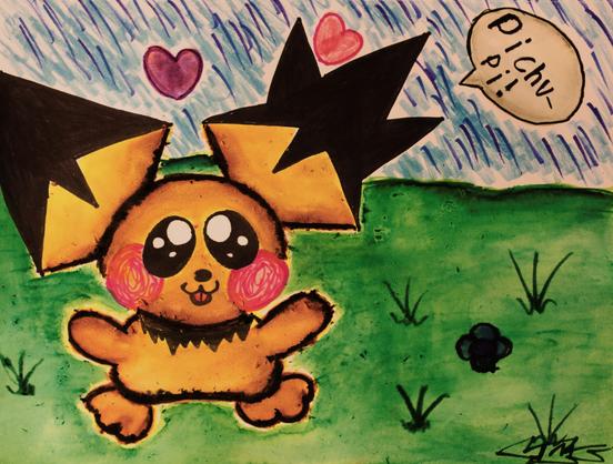 This is just some random Pichu drawing I made because I wanted to get my markers out again.