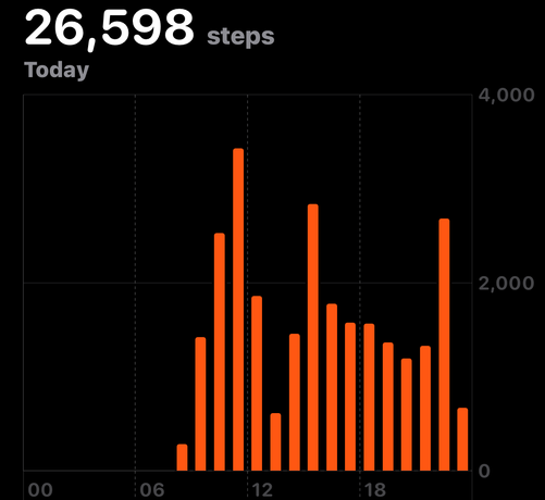 Screenshot showing 26 thousand steps in a day