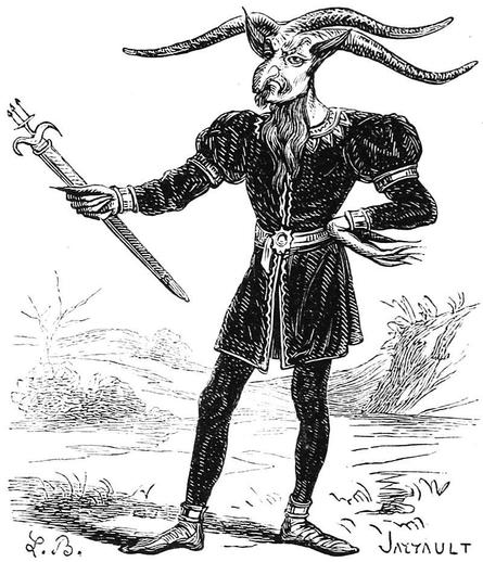 Leonard holding his sceptre. An illustration by Louis Le Breton for Jacques Auguste Simon Collin de Plancy's "Dictionnaire Infernal."