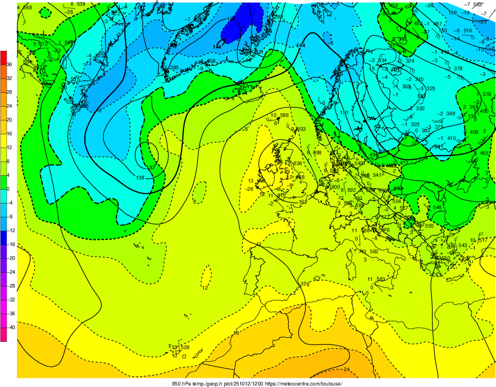 Analyse en altitude de la sitation météo en Europe ce jour.