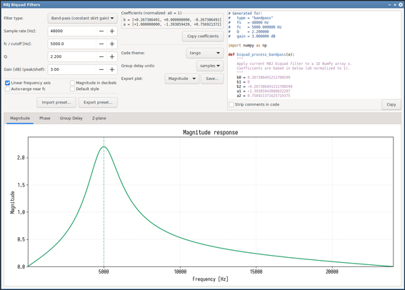 IIR biquad filters design tool