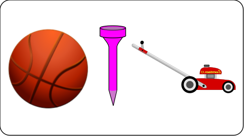 Three items described right to left:
lawn mower, golf tee, basketball

Can you place this rebus?
