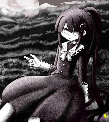 Monochromatic Noir in a forest at night with a moon and mist drifting by.