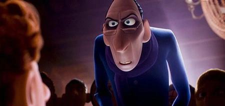 a Photo of Anton Ego from Ratatouille, complaining at Alfredo Linguini.