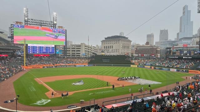 Detroit Tigers in rain delay vs Atlanta Braves at Comerica Park