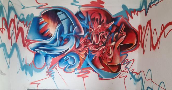 graffiti by the graffiti artist fabian zolar, blue and red abstraction